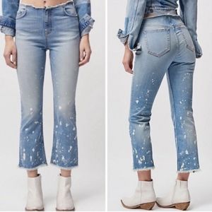 Free People Bleach Splatter Raw Hem Flare Jeans